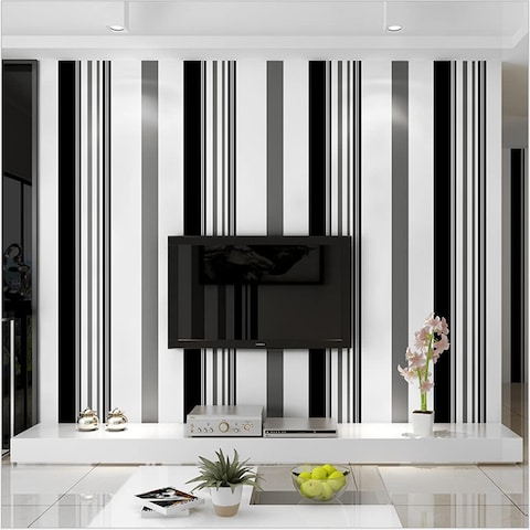Q QIHANG Modern Minimalist Non-Woven Wallpaper Fashion Black and White Gray Stripes Living Room Bedroom TV Background Wall Shop Decoration 20.87&quot; Wx393.7 L Non-Pasted