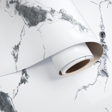 VaryPaper Glossy Grey White Marble Contact Paper for Countertops Waterproof Kitchen Countertop Peel and Stick Marble Wallpaper for Bathroom Wall Marble Vinyl Wrap for Cabinets Desk Table 15.7''x78.7''