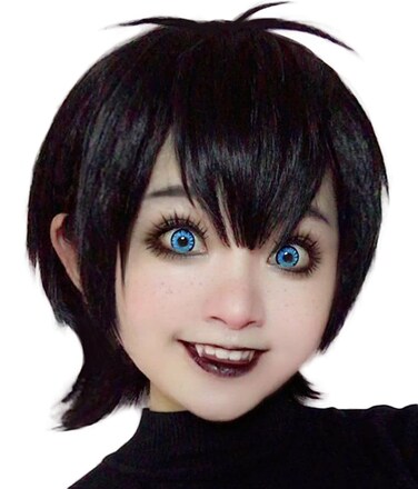 Bopocoko Mavis Wig with Teeth Black Wigs for Mavis Costume Women Girls Short Straight Bob Hair Wig Natural Cute Wigs for Party Halloween BU197BK