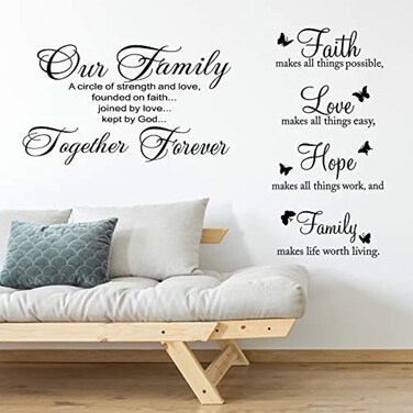 2 Sheets Bible Verse Wall Decals Wall Stickers Faith Hope Love Family Inspirational Wall Stickers Bible Verse Scripture Motivational Sayings Sticker for Home Classroom Living Room Wall Decor(Classic)