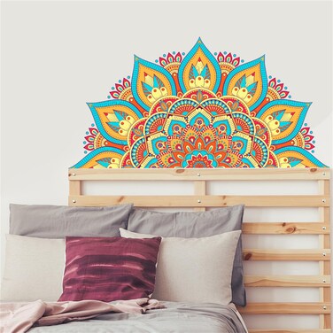 Colourful Mandala Wall Decals Large Flower Lantern Wall Stickers Peel and Stick Removable PVC Wall Art Murals Theme Wallpaper Living Room Bedroom Dinning Room Wall Decoration 11.8in*23.6in
