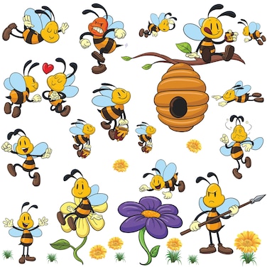 Amaonm Ceative Smile Sun with Bee Honeyco Tree Wall Decals Removable DIY Home Wall Art Decor PVC Peel and Stick Wall Stickers Murals for Kids Bedroom Playroom Girls Boys Nursery Rooms Living Room