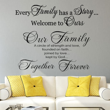 2 Pcs Vinyl Wall Quotes Stickers Family Lettering Wall Decals Scripture Wall Decal Bible Verse Vinyl Stickers Our Family is a Circle Inspirational Stickers for Bedroom Home Decor (Small, Basic)