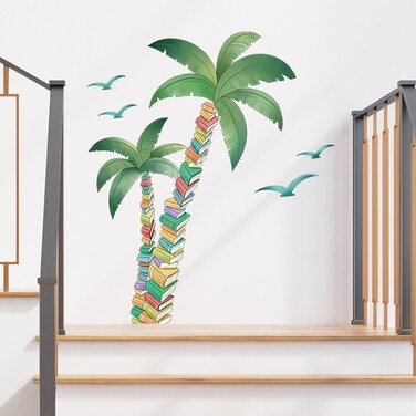 Book Tree Wall Decals Peel and Stick , Green Tropical Plants Wall Stickers &amp; Murals for Reading Corner Classroom Library Wall Decor ,School Counselors' Supplies - Gifts for Teachers and Counselors