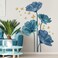 NXUEBDU Large Flower Wall Decals Blue Flower with Gold Butterfly Wall Stickers Vinyl Wall Art Murals for Living Room Girls Bedroom Bathroom Wall Decor