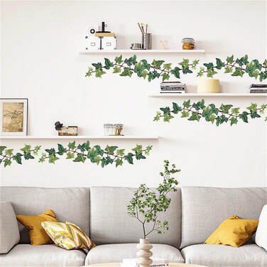 Fresh Leaf Vine Wall Stickers, sacinora Natural Green Plants Wall Decals Removable Vinyl Peel and Stick for Living Room Bedroom Bathroom Kitchen Sofa TV Background Art Decorations