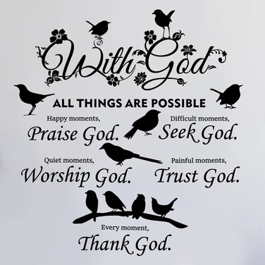 2 Pieces Bible Verse Wall Decal Scripture Quote Sticker with God Things are Possible Decal Vinyl Christian Praise God DIY Decal Inspirational Sayings Wall Art Sticker for Home Bedroom Decor