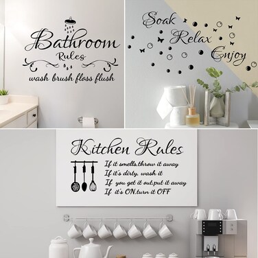 3 Sheets Bathroom Stickers for Wall Decoration Bathroom Decor Wall Stickers Soak Relax Enjoy Wall Stickers Vinyl Inspirational Saying Quotes Wall Art Decor for Living Room Bathroom (Black)