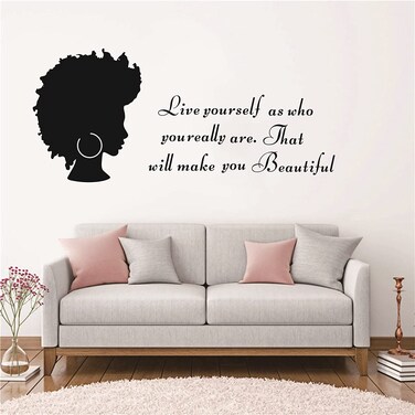 Home Decal African Woman Wall Sticker Quotes Inspirational Beautiful Words Black Women Wall Decor for Living Room Girl Rooom Beauty Salon Wall Mural (TM-57)