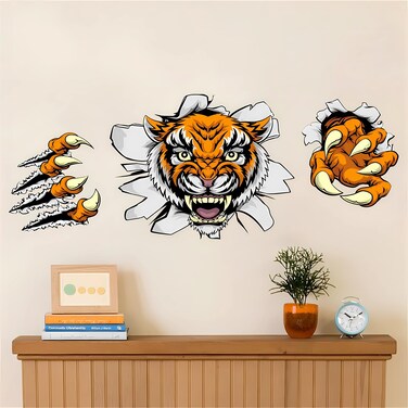 Breaking Through The Wall Tiger Wall Stickers, sacinora Wild Animal Wall Decals Removable Vinyl Peel and Stick for Living Room Bedroom Children's Room Kitchen Sofa TV Background Art Decorations