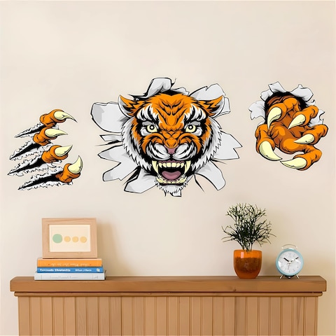 Breaking Through The Wall Tiger Wall Stickers, sacinora Wild Animal Wall Decals Removable Vinyl Peel and Stick for Living Room Bedroom Children&#39;s Room Kitchen Sofa TV Background Art Decorations