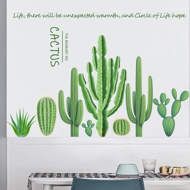 Maydahui Cactus Wall Decals Green Succulent Plant Wall Stickers(25 x 37 Inch) Peel Stick Inspirational Quotes Tropical Cactus Wall Sticker for Bedroom Classroom Living Room Nursery Decor