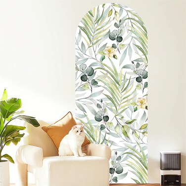 Bohemian Style Fresh Greenery Arched Door Large Wall Stickers, sacinora Archway Floral Art Green Plants Wall Decals Removable Vinyl Peel and Stick for Living Room Bedroom Sofa TV Background Decoration
