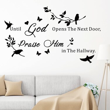 Until God Opens The Next Door Praise Him in The Hallway Wall Decals Inspirational Religious Faithful Quote Wall Stickers Peel and Stick Bible Verse Wall Stickers for Living Room Church