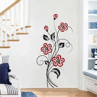 Black Branches Red Flowers Wall Decals Paintings Floral Wall Stickers Peel and Stick Personalised Creative Wall Art Murals Living Room Bedroom Kitchen Home Wall Decoration