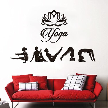Home Decor Yoga Postures Wall Sticker Removable Decor Stickers for Yoga Studio Namaste Wall Decal (TM-15 Black)