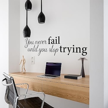 My Vinyl Story LARGE You Never Fail Until You Stop Trying Wall Sticker Inspirational Wall Decal Motivational Office Decor Quote Inspired Gym Wall Art Vinyl Wall Decal School Classroom Words and Saying