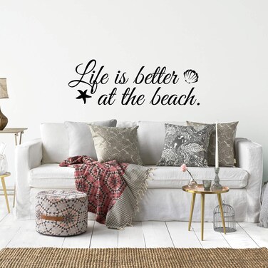 My Vinyl Story Large Life is Better at The Beach Wall Sticker Home Decor Wall Decal Nautical Decor Sand Boat Quote Wall Art Vinyl Starfish Shell Ocean Beach House Decoration Sign Words and Saying
