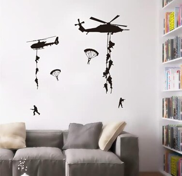 Army Wall Decors for Wall Soliders Military Airplane Helicopter Wall Stickers for Teens Boys Bedroom Kids Room Vinyl Decals (TM-16)
