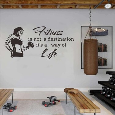 Fitness Wall Decal - Woman Lifting Weights Vinyl Art Sticker for Gym and Home Decor - Removable Unique Design, Stylish Mural - Elevate Your Space with a Touch of Fitness (Black-JWH359-Fitness)