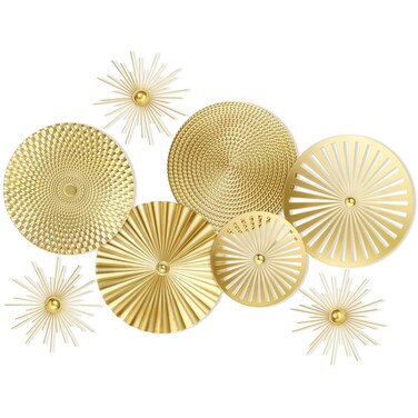 Lingvee 8 Pcs Gold Wall Decor Modern Metal Wall Decor Metal Starbursts Radial Plate Wall Art Hanging Decorative Wall Decorations for Home Bedroom Bathroom Living Room Office Wall Sculpture(Gold)