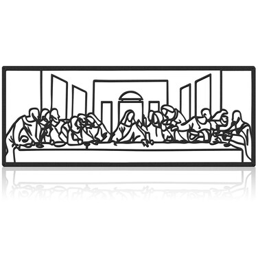 The Last Supper Wall Decor Christian Metal Wall Art Religious Abstract Wall Sculptures Jesus Line Art Christian Home Decor for Bedroom Living Room Dinning Room Decoration Housewarming Gifts, Black