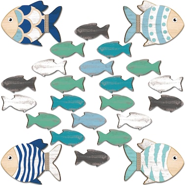 Burbell 24 Pcs Beach Christmas Ornaments Fish Decor Nautical Wall Art Beach Wall Decor for Home Bedroom Bathroom Lake House Ocean Decorations