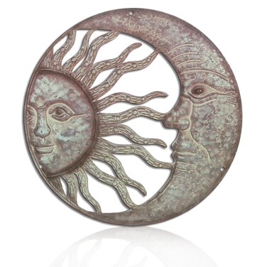 Kercan Outdoor Metal Wall Art Sun and Moon Decor Hanging for Indoor Outdoor Patio Garden Living Room Restaurant Courtyard Wall Sculpture(Retro)