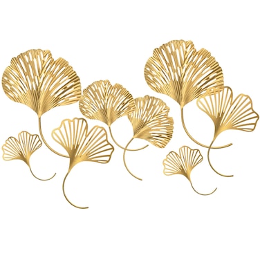 RattanView 8 Pcs Gold Metal Leaf Wall Decor Golden Hollow Ginkgo Leaf Decor Wall Art Hanging Modern Floral Wall Sculpture for Home, Living Room, Bedroom, Office, Study, 5.9'', 7.87'', 9.84'', 11.81''