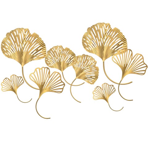 RattanView 8 Pcs Gold Metal Leaf Wall Decor Golden Hollow Ginkgo Leaf Decor Wall Art Hanging Modern Floral Wall Sculpture for Home, Living Room, Bedroom, Office, Study, 5.9&#39;&#39;, 7.87&#39;&#39;, 9.84&#39;&#39;, 11.81&#39;&#39;