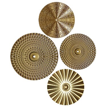 Yardwe 4pcs Gold Wall Decor Metal Plate Wall Art Hanging Wall Sculptures Wall Decorations For Home Office Bedroom Living Room