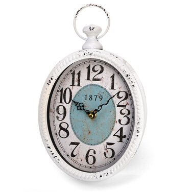 ZENFUN Oval Retro Wall Clock, Rustic Silent Clocks, Elegant Vintage Style, White Antique Design, Battery Operated Non Ticking Wall Clock for Kitchen,Farmhouse, Office(11.2" H x 6.7" W)