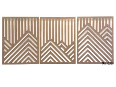 Tribe Azure Modern Mountain Geometric Wall Sculpture Abstract Wooden Wall Art Hanging Decor Panel Forest Large Living Room Office Bedroom