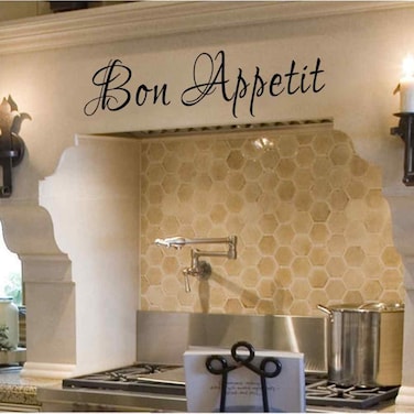 Bon Appetit Italian Vinyl Wall Decal for Dining Room Kitchen(Black,6" h x22 w)