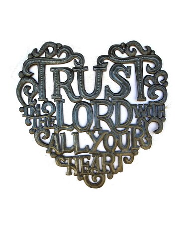 It's Cactus Trust in the Lord with all your Heart Wall Hanging Plaque, Spiritual Sculpture, Heart Design, Handmade in Haiti from Recycled Steel Barrels
