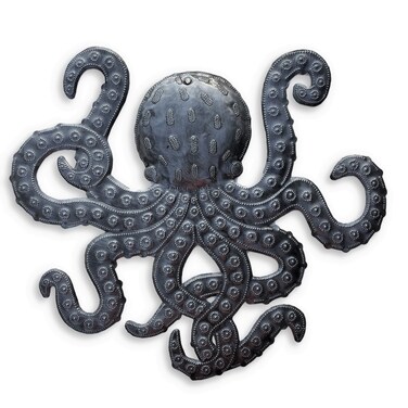 It's Cactus Octopus Metal Wall Art, Sea Life Ocean Decor, Beach Themed Artwork, Nautical Decorative Figurines 14 in. x 15 in.