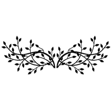 DUOOLN 2 Pieces Metal Tree Leaf Wall Decor Vine Olive Branch Leaf Wall Art Wrought Iron Scroll Sculptures Home Decor Above The Bed,Branches Hanging Wall Decor for Livingroom and Outdoor(Black)
