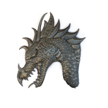 It's Cactus Dragon Wall Decor, Mythical Dragons, Gargoyles Sculpture, Fantasy Work Decorations, Handmade in Haiti, 19 X 22 Inches, Steel Drum Art