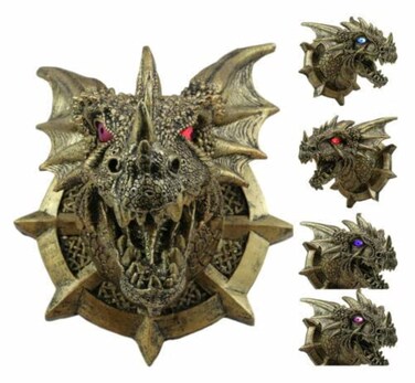 Ebros Gift Medieval Castle Dungeons and Dragons Prisoner Golden Dragon Hanging Wall Plaque Decor with LED Illuminated Eyes Sculpture Welcome Plaque Home Decoration Medieval Renaissance 3D Art GOT
