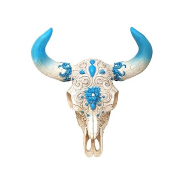 BestGiftEver Tooled Bull Skull Wall Decor with Turquoise Gems &amp; Flowers   Rustic Southwestern Home Accent   Western Hanging Wall Art Sculpture   Faux Bull Skull   Cow Skull Alternative