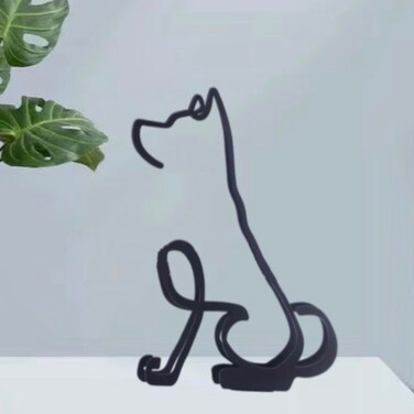 TTYGRHQ Metal Dog Minimalist Art Wall Sculpture, Abstract Simple Metal Wire Art Sculpture Geometric Dog Statues Drawing Art Statue Ornament Wall Art Decoration for Home Office Desktop Decor