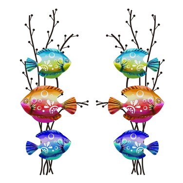 Landhoow 2 Pcs Coastal Wall Decor Metal Fish Wall Decor Beach Ocean Sea Tropical Fish Wall Art Nautical Hanging Wall Sculpture for Summer Party Favor Indoor Outdoor Bedroom Living Room Kitchen