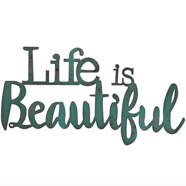 MOCOME 12" Life is Beautiful Wall Art Decor, Life is Beautiful metal signs for wall, Teal