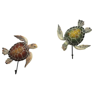 Comfy Hour Ocean Voyage Collection 5" Sea Turtle Coastal Beach Coral Theme Decorative Wall Hanger Set of 2, Polyresin