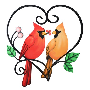 MUMTOP Metal Cardinal Wall Decor, 3D Love Theme Red Birds Wall Art for Indoor Outdoor Home Living Room Bedroom Valentines Day Gifts