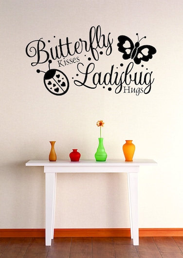 Design with Vinyl Zzz 9411 Butterfly Kisses Ladybug Hugs Stylish Wall Decal Home Decoration Picture Art, 12 x 18-Inch, Black