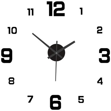 Lizbin Frameless DIY Wall Clock, Large 3D DIY Wall Clock, Modern 3D Wall Clock Decor Sticker Frameless Wall Clocks, Big Wall Clock Wall Stickers for Home Living Room Office Wall Decorations (Black)