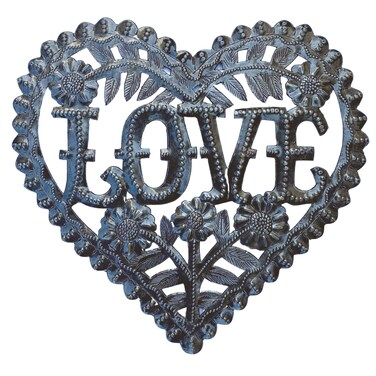 Love Heart, Family Friendship Wall Hanging Gift Ideas, Haitian Metal Recycled Outdoor Art Wall Sculpture, 6" x 6