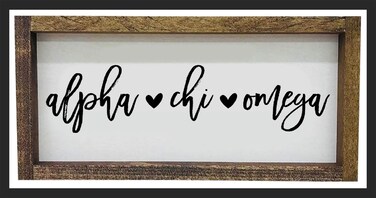 Sorority Shop Alpha Chi Omega Wall Art - 17" X 9" Rectangle Wood Framed Wall Decor, Wall Sign with Script Design, Gift for ACO Sisters