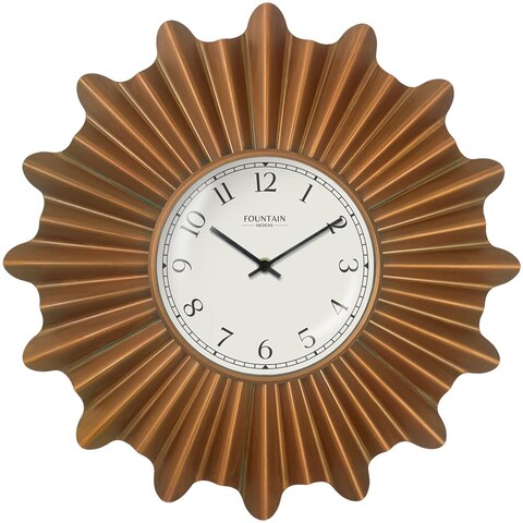 FOUNTAIN DESIGNS 18&quot; Starburst Wall Clock, Silent no Ticking, Metal Clock, Vintage/Modern Style, Antique Copper Finish (Wall Decoration Timepiece)